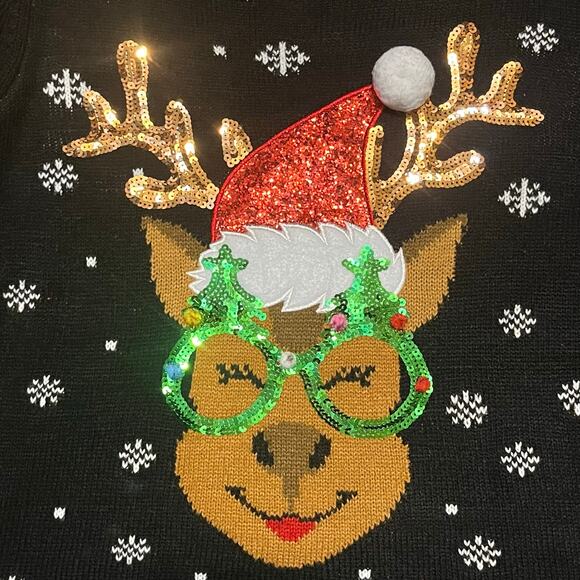 Karen Scott Christmas Knit Sweater L Santa Reindeer Ugly Sweater Holiday Sequins - Picture 3 of 7